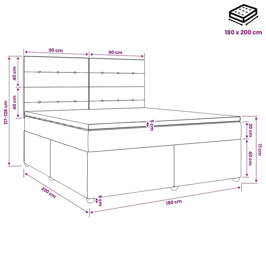 Lit boxspring LED avec matelas Gris clair 180 x 200 cm Velours - 11