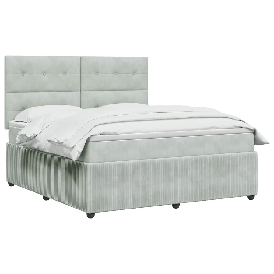 Lit boxspring LED avec matelas Gris clair 180 x 200 cm Velours - 2