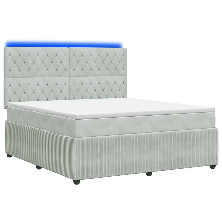Lit boxspring LED avec matelas Gris clair 160 x 200 cm Velours