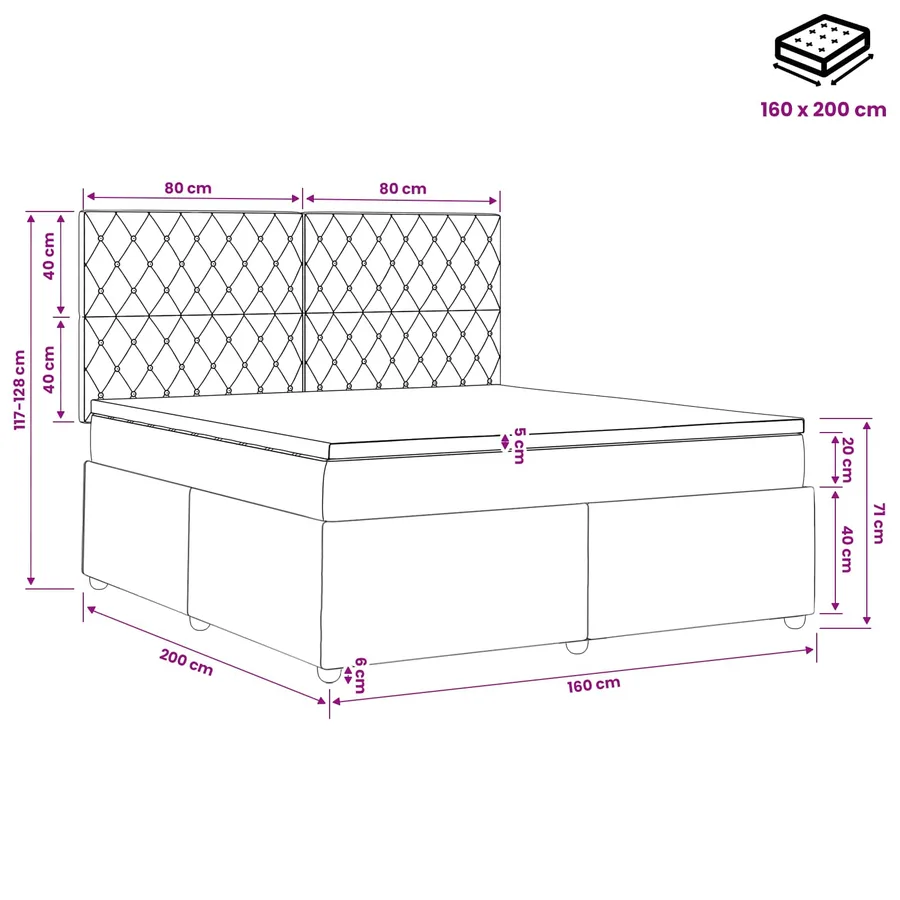 Lit boxspring LED avec matelas Gris clair 160 x 200 cm Velours - 11