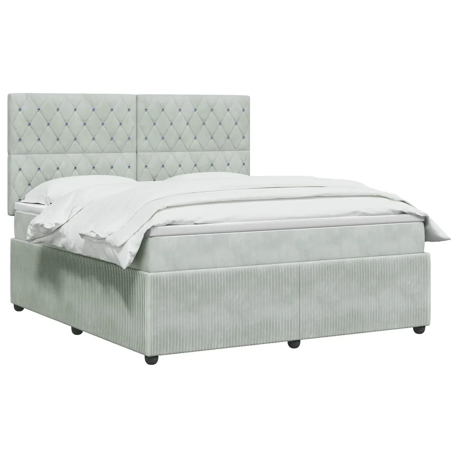 Lit boxspring LED avec matelas Gris clair 160 x 200 cm Velours - 2