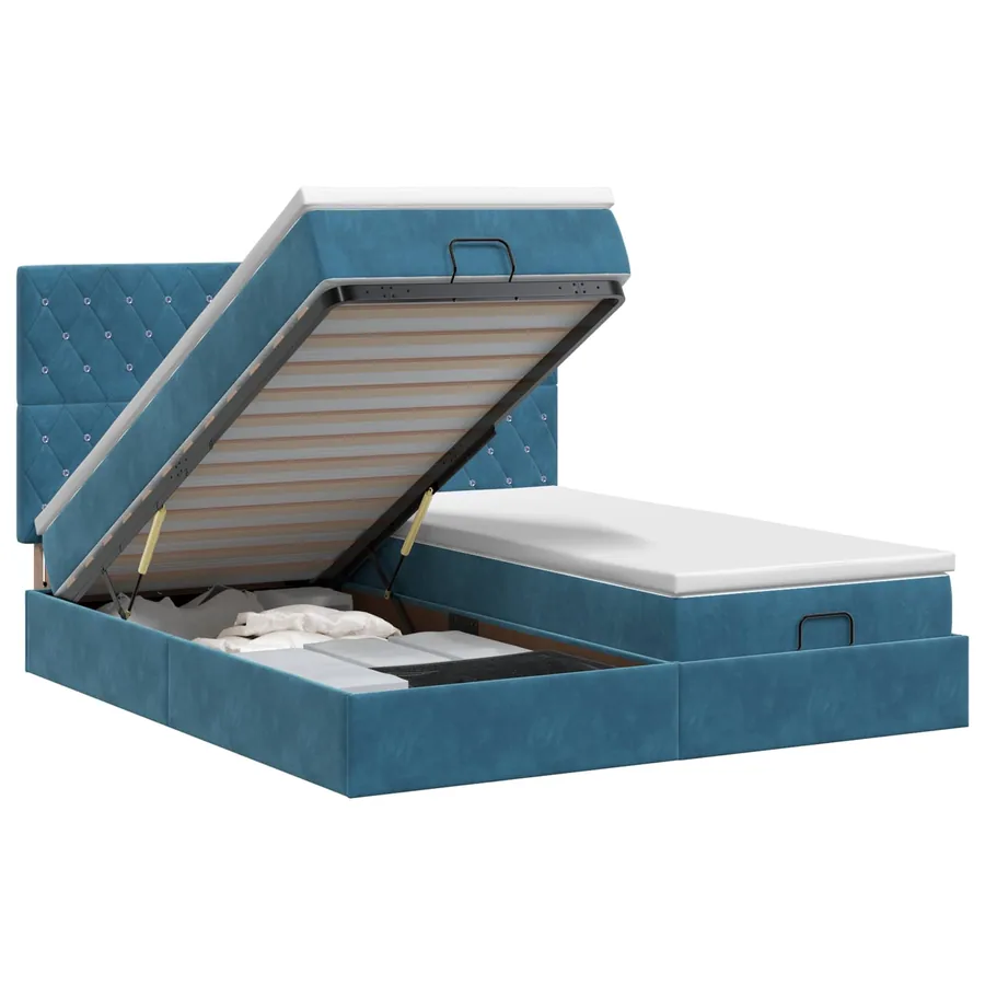 Lit ottoman avec matelas 2 pcs Bleu foncé Velours