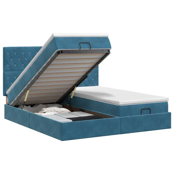 Lit ottoman avec matelas 2 pcs Bleu foncé Velours