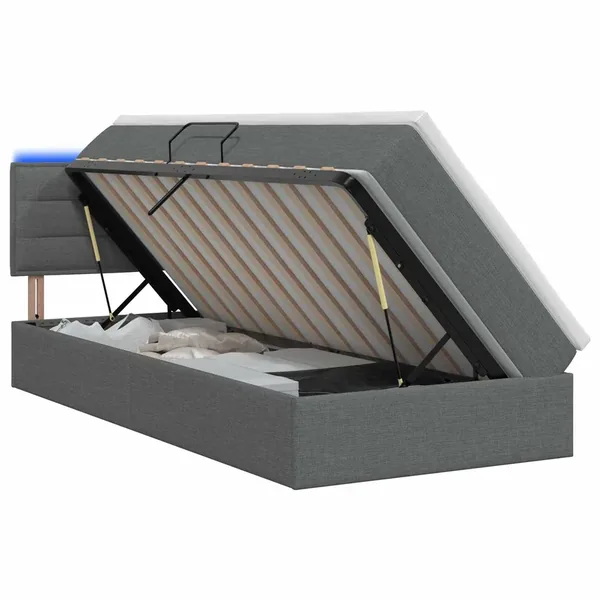 Lit de rangement LED avec matelas Gris foncé 90 x 200 cm Tissu