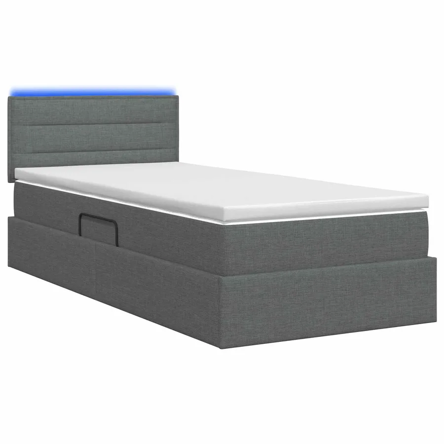 Lit de rangement LED avec matelas Gris foncé 90 x 200 cm Tissu - 7