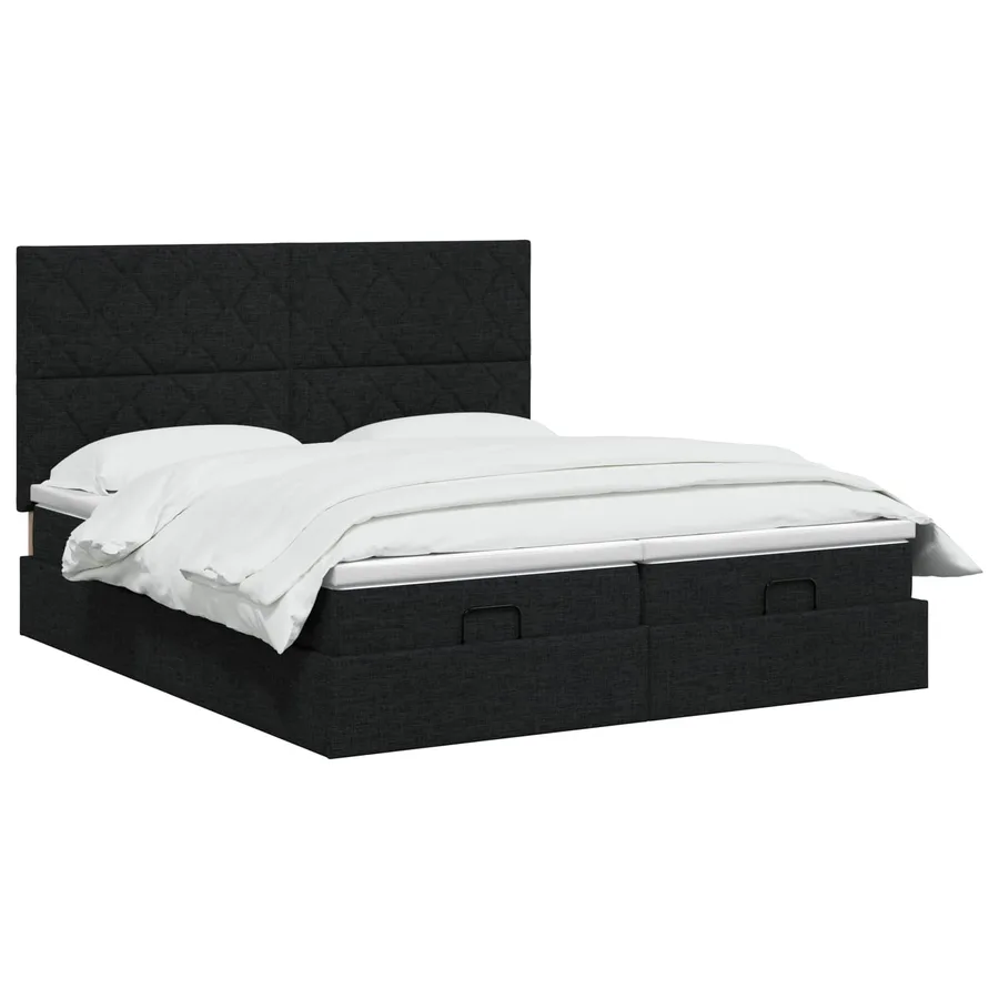 Lit ottoman avec matelas avec tête de lit 2 pc Noir Tissu - 2