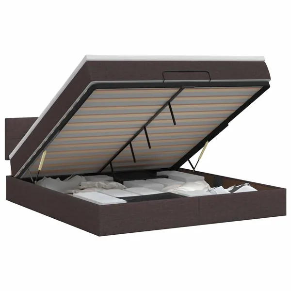Lit ottoman avec matelas Marron foncé 180 x 200 cm Tissu