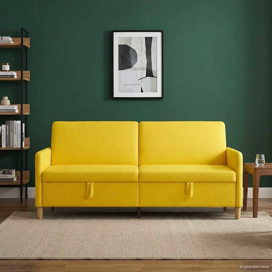 Sofa avec rangement Jaune clair 192 x 78 x 87 cm Polyester - 3