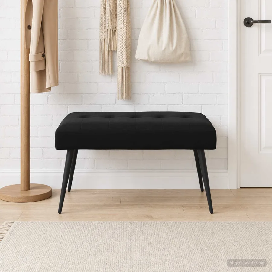 Banc avec capitonnage bouton Noir 80 x 40 x 46 cm Velours