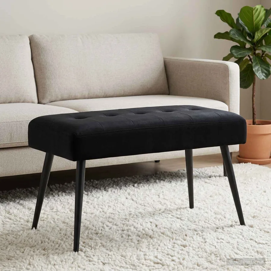 Banc avec capitonnage bouton Noir 80 x 40 x 46 cm Velours - 4