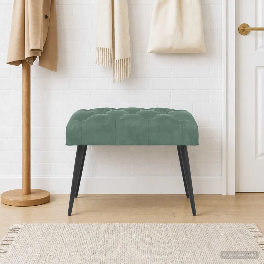 Banc avec capitonnage bouton Vert Mer 60 x 40 x 45 cm Velours - 4