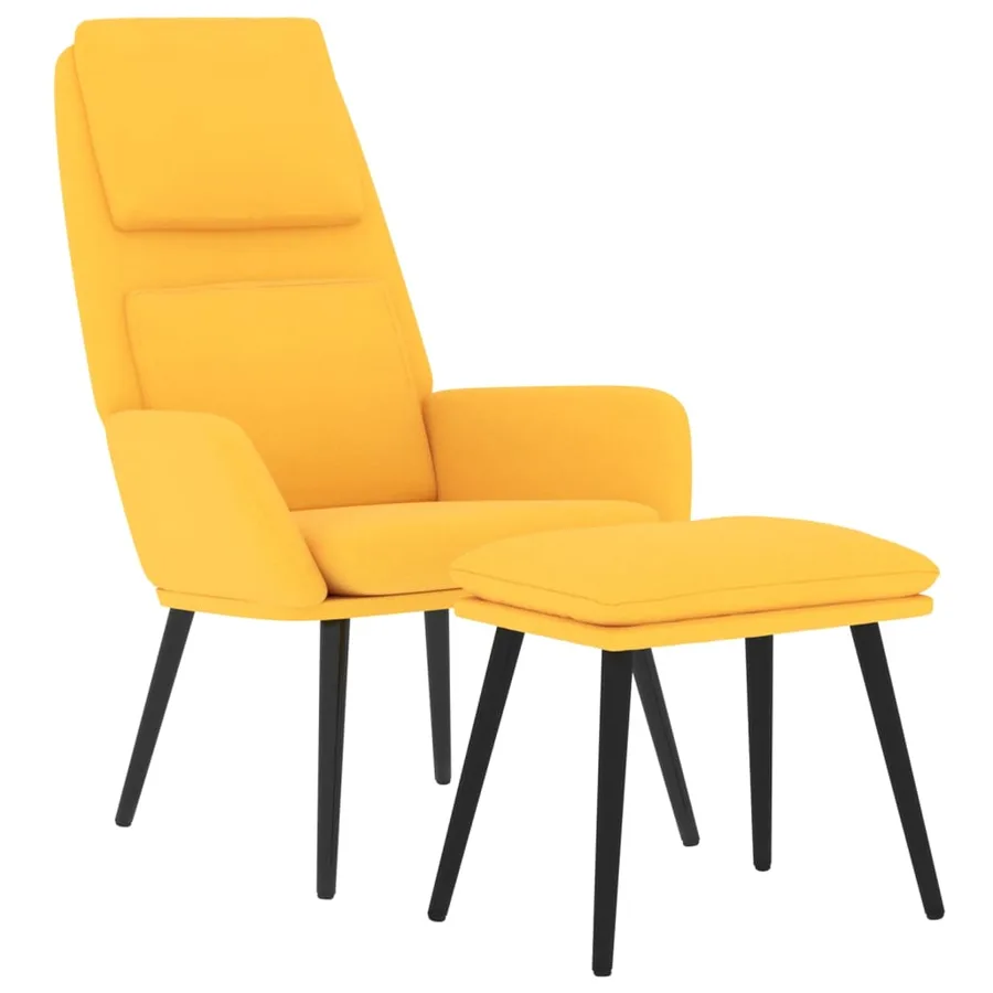 Chaise de détente et repose-pied Jaune moutarde Tissu - 3