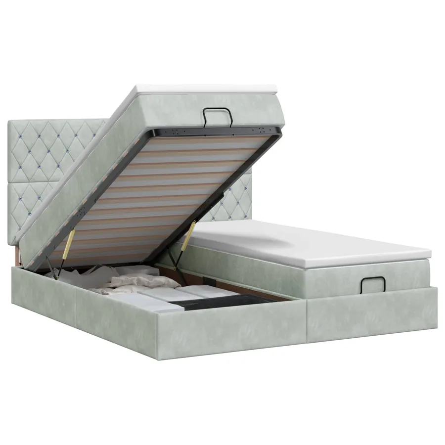 Lit ottoman avec matelas 2 pcs Gris clair Velours