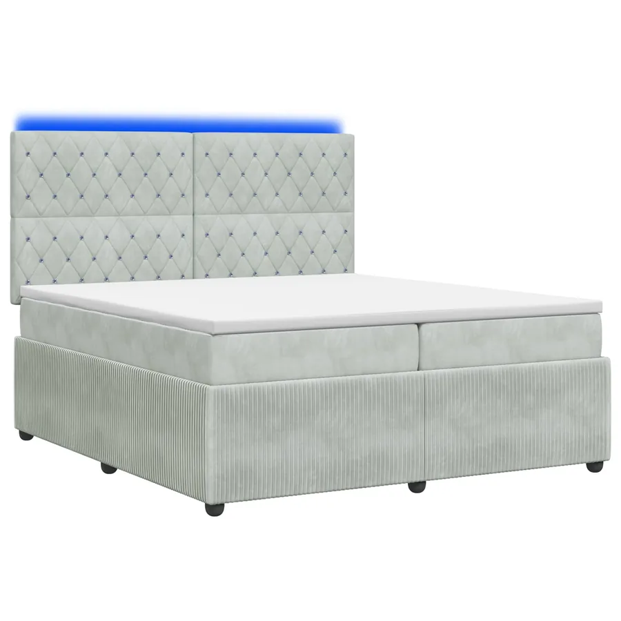 Lit boxspring LED avec matelas Gris clair 200 x 200 cm Velours