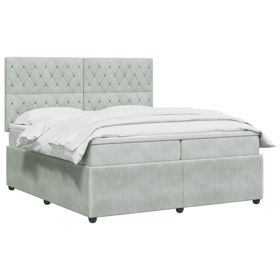 Lit boxspring LED avec matelas Gris clair 200 x 200 cm Velours - 2