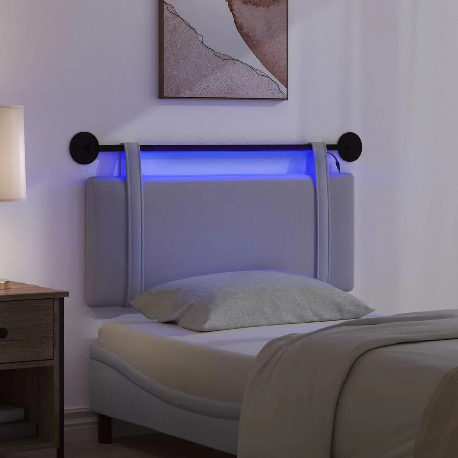 Tête de lit suspendue Avec lumière LED Gris clair Tissu - 5