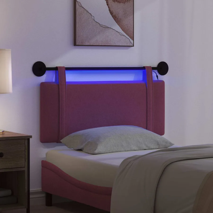 Tête de lit suspendue Avec lumière LED Bordeaux Tissu - 5
