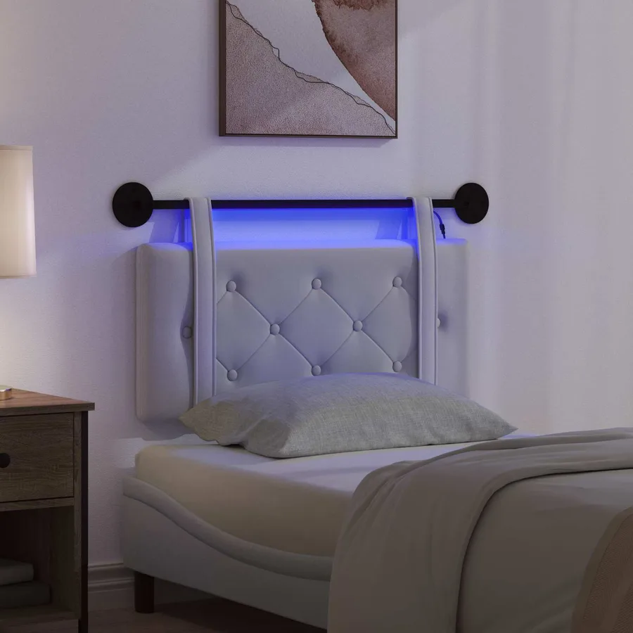 Tête de lit suspendue Avec lumière LED Blanc Simili cuir - 5