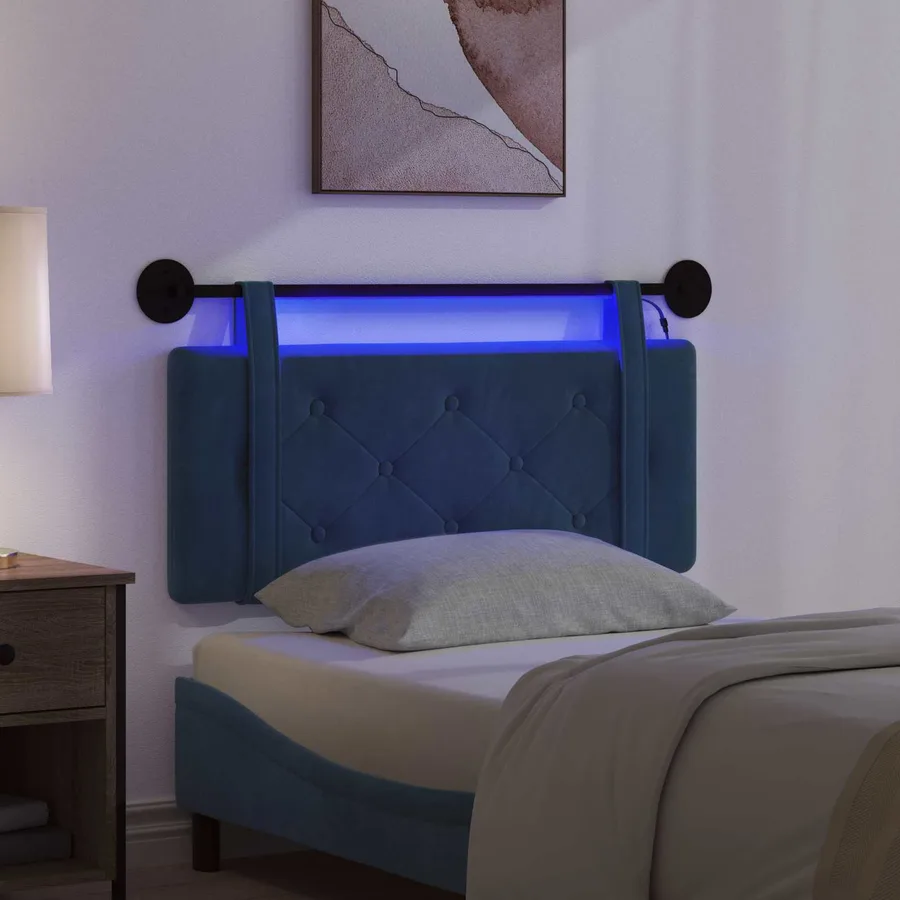 Tête de lit suspendue Avec lumière LED Bleu Velours - 5