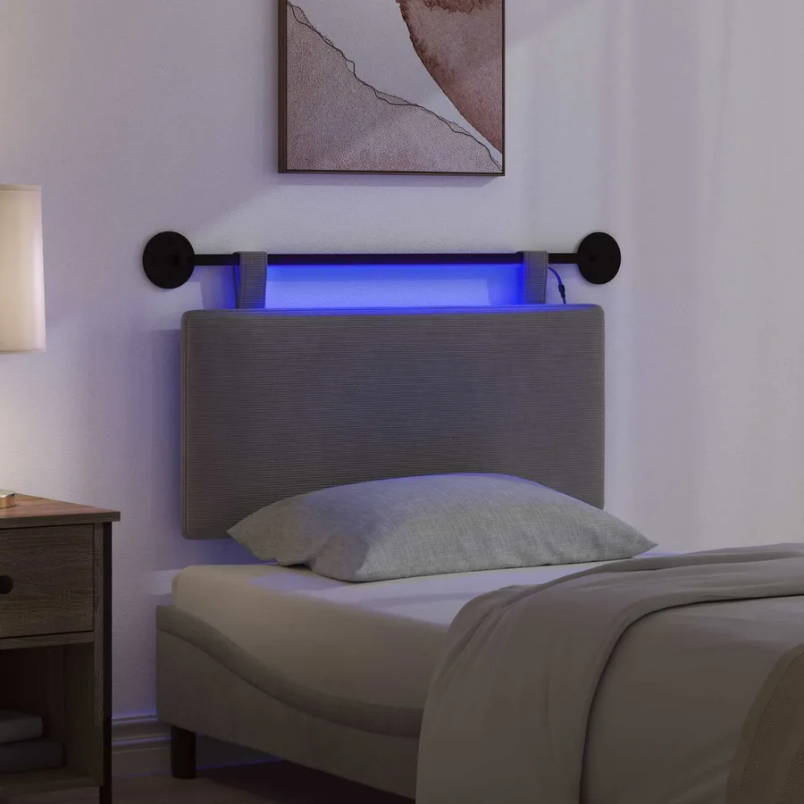 Tête de lit suspendue Gris clair Tissu en velours côtelé - 5