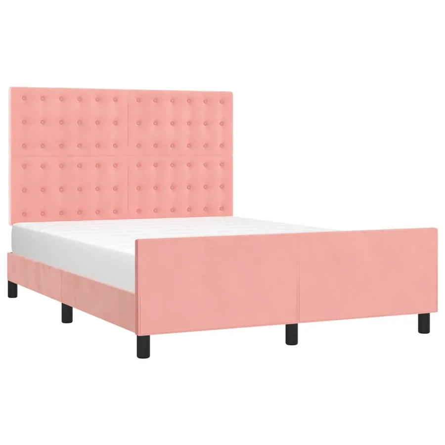 Cadre de lit sans matelas rose 140x190 cm velours - 3