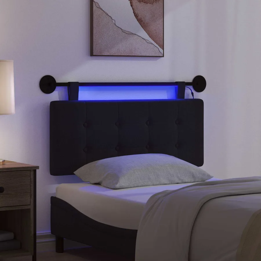 Tête de lit suspendue Avec lumière LED Noir Tissu - 5