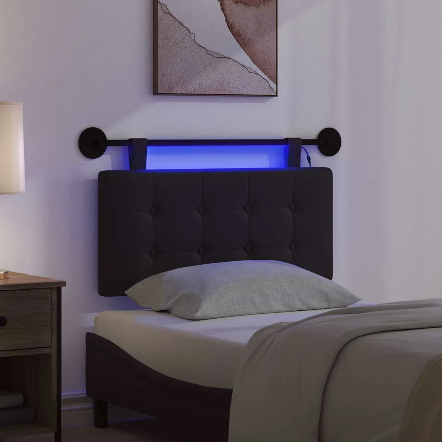 Tête de lit suspendue Avec lumière LED Noir Simili cuir - 5