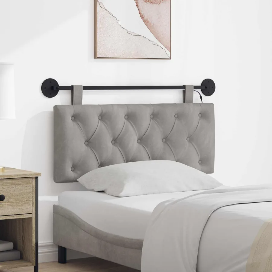 Tête de lit suspendue Avec lumière LED Gris clair Velours