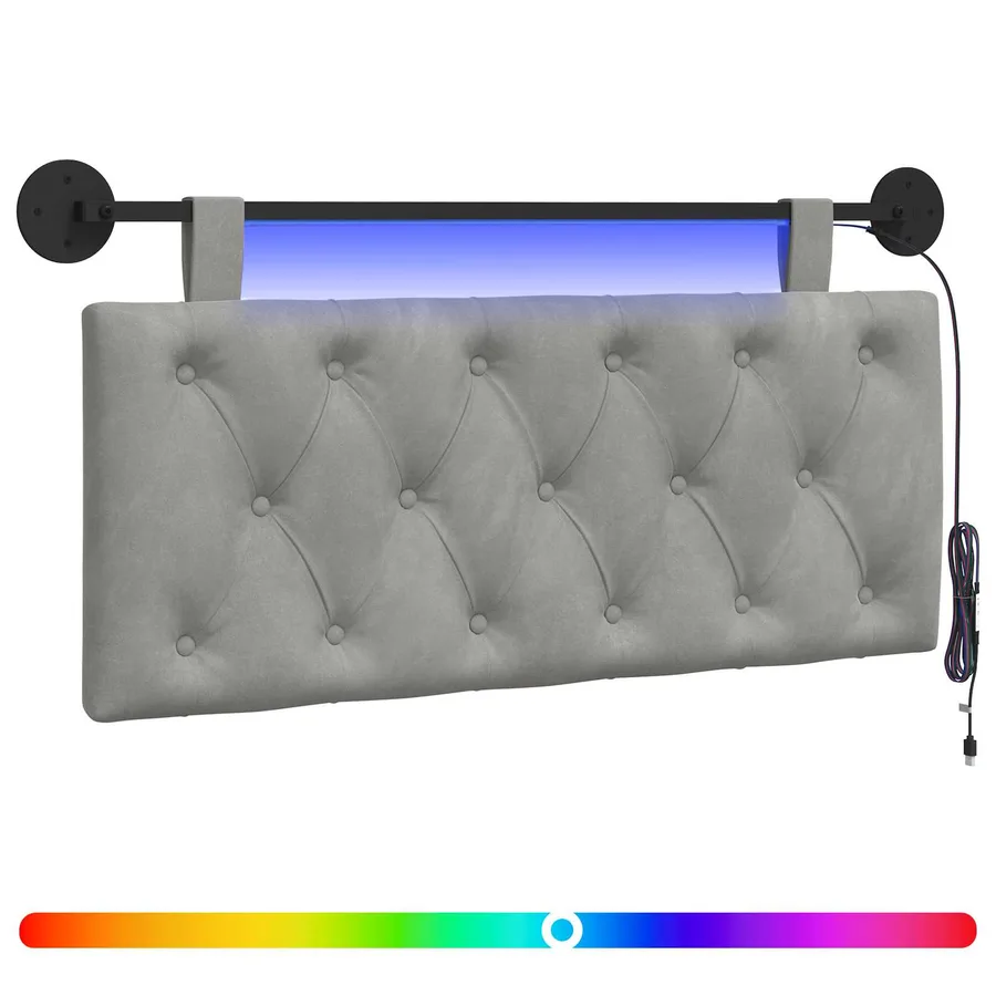 Tête de lit suspendue Avec lumière LED Gris clair Velours - 2