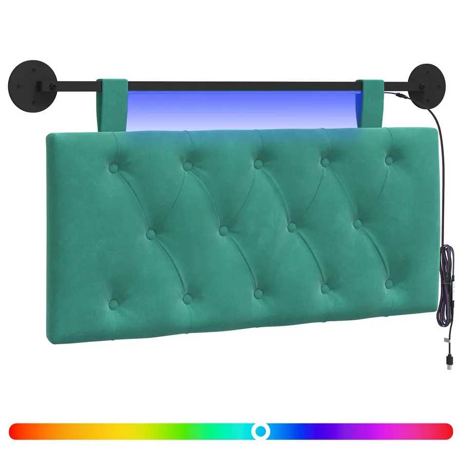 Tête de lit suspendue Avec lumière LED Turquoise Velours - 2