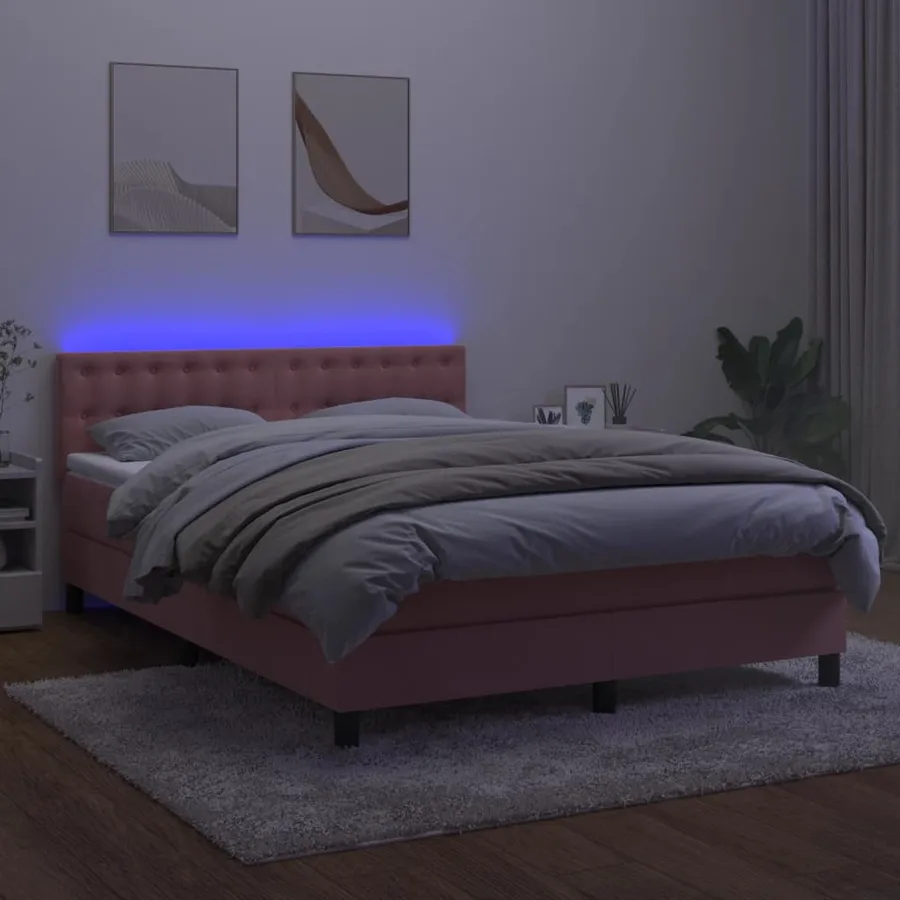 Sommier à lattes de lit avec matelas et LED Rose 140x200 cm - 4