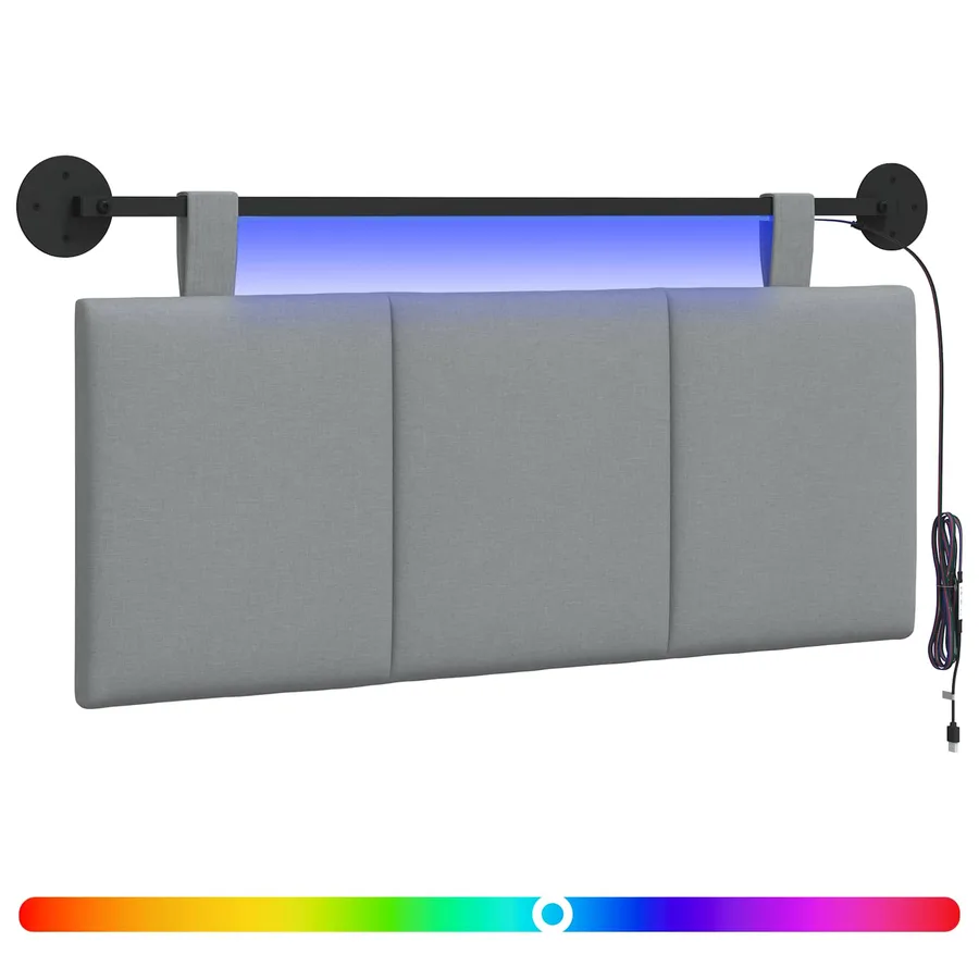 Tête de lit suspendue Avec lumière LED Gris clair Tissu - 2
