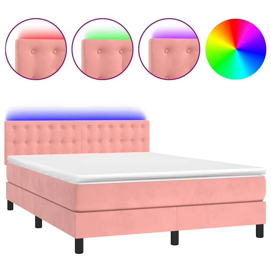 Sommier à lattes de lit avec matelas et LED Rose 140x190 cm - 2
