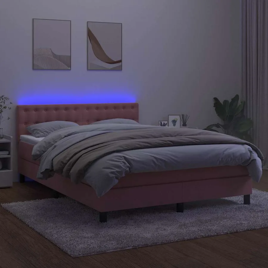 Sommier à lattes de lit avec matelas et LED Rose 140x190 cm - 4