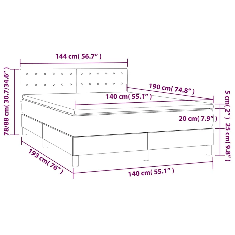 Sommier à lattes de lit avec matelas et LED Rose 140x190 cm - 8