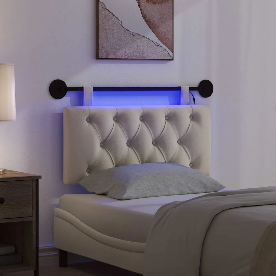 Tête de lit suspendue Avec lumière LED Crème Tissu - 5