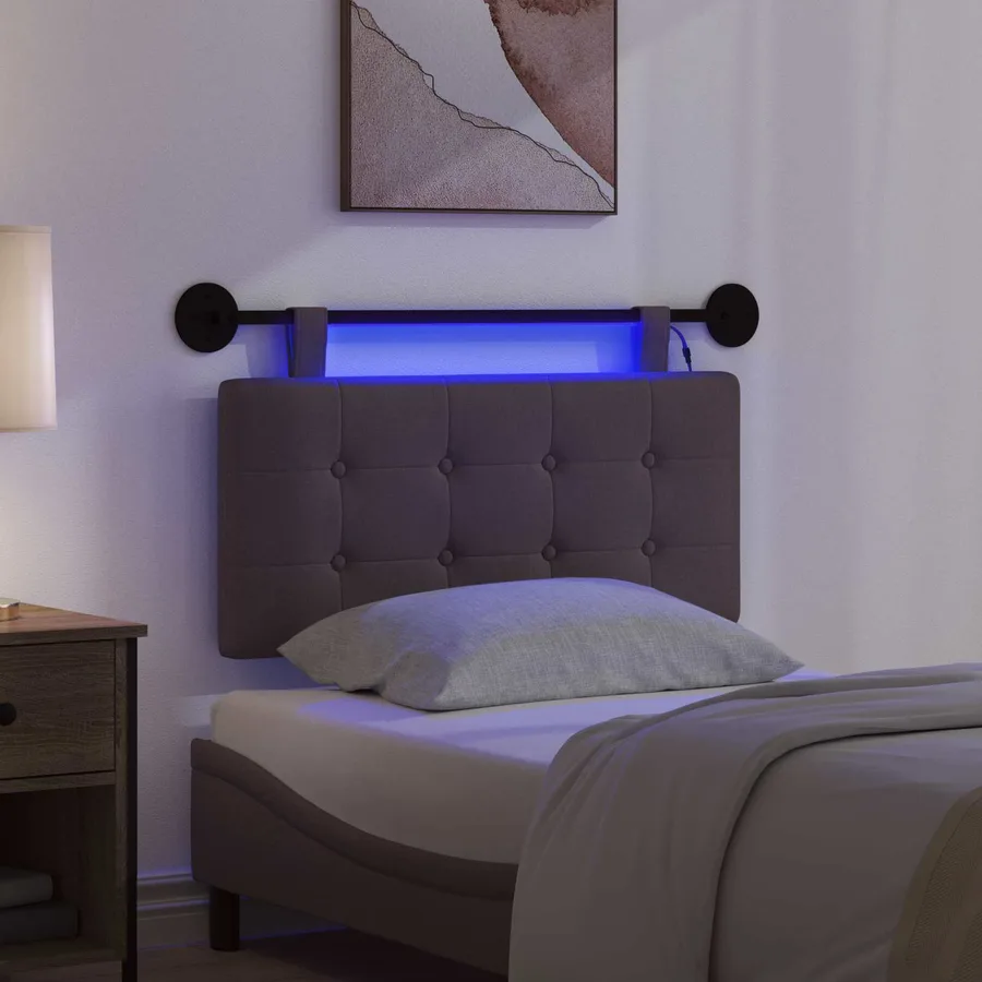 Tête de lit suspendue Avec lumière LED Marron foncé Tissu - 5