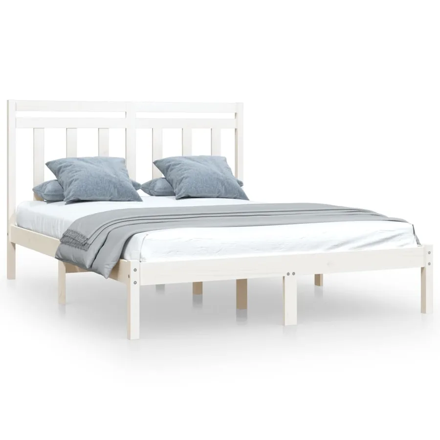 Cadre de lit sans matelas blanc 150x200 cm bois massif - 2