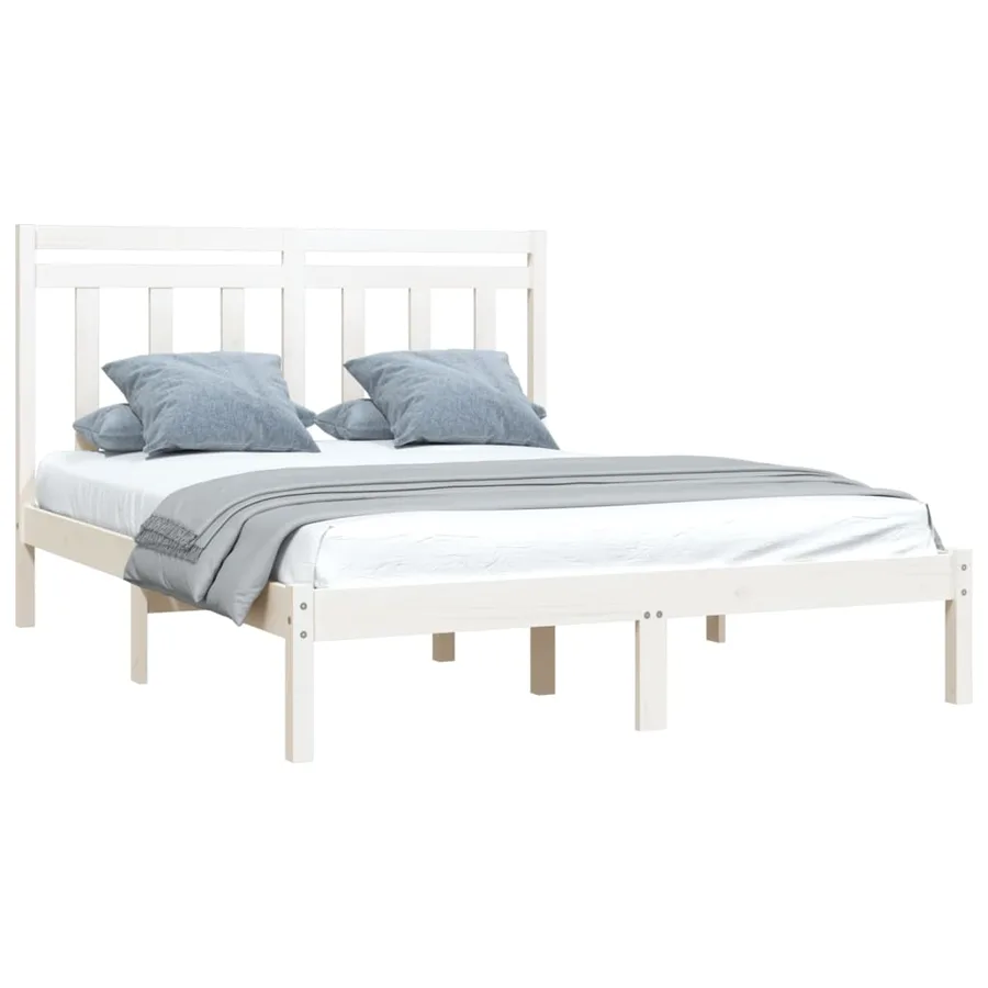 Cadre de lit sans matelas blanc 150x200 cm bois massif - 3