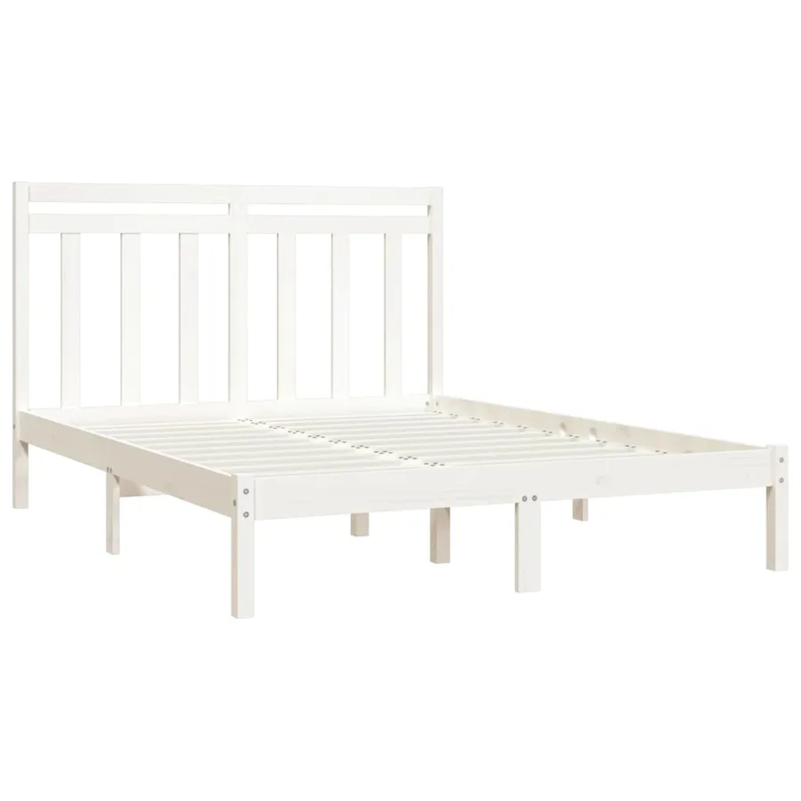 Cadre de lit sans matelas blanc 150x200 cm bois massif - 4