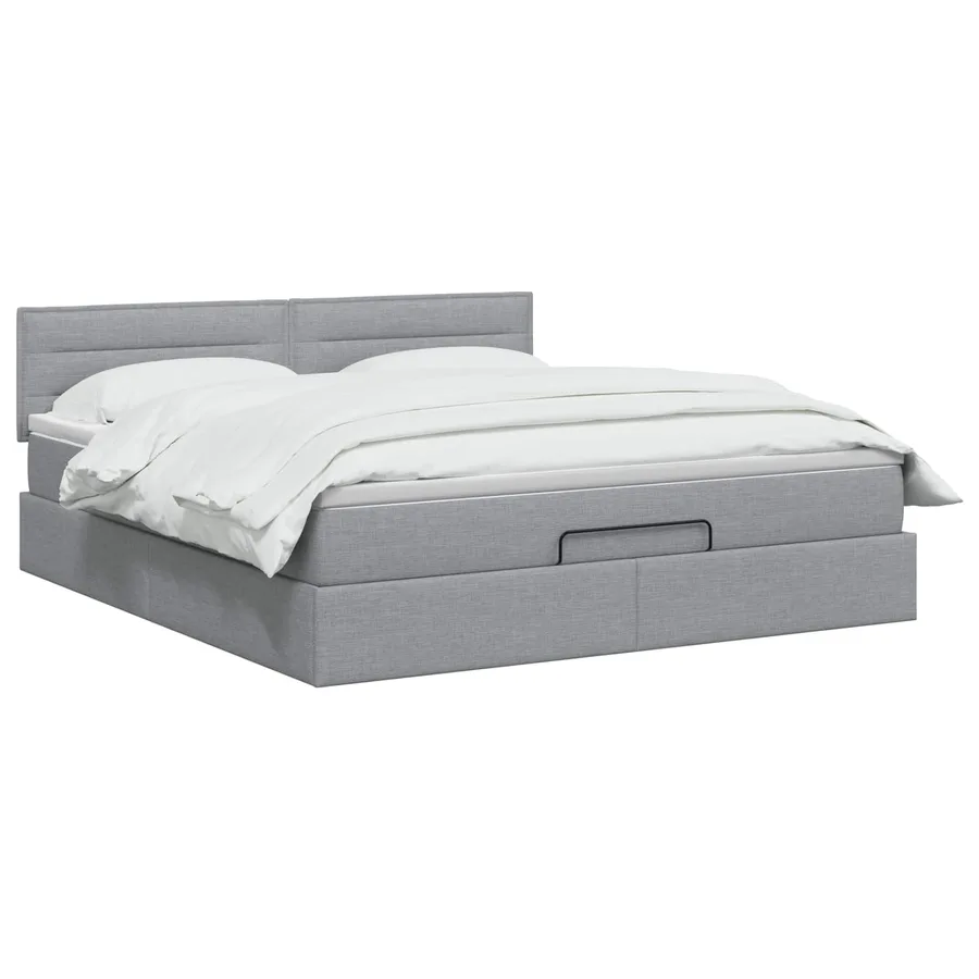 Lit ottoman avec matelas Gris clair 140 x 190 cm Tissu - 2