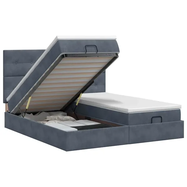Lit ottoman avec matelas 2 pc Gris foncé Velours