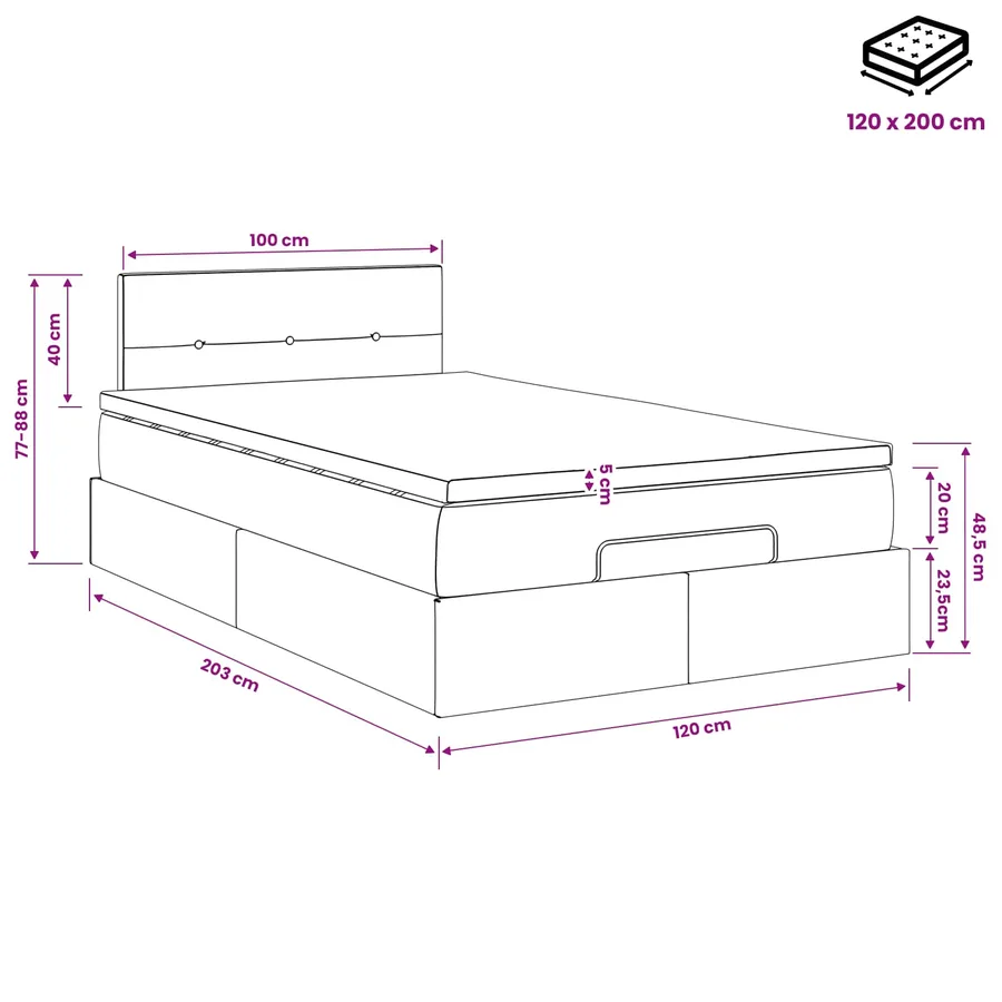 Lit ottoman avec matelas Noir 120 x 200 cm Tissu - 11