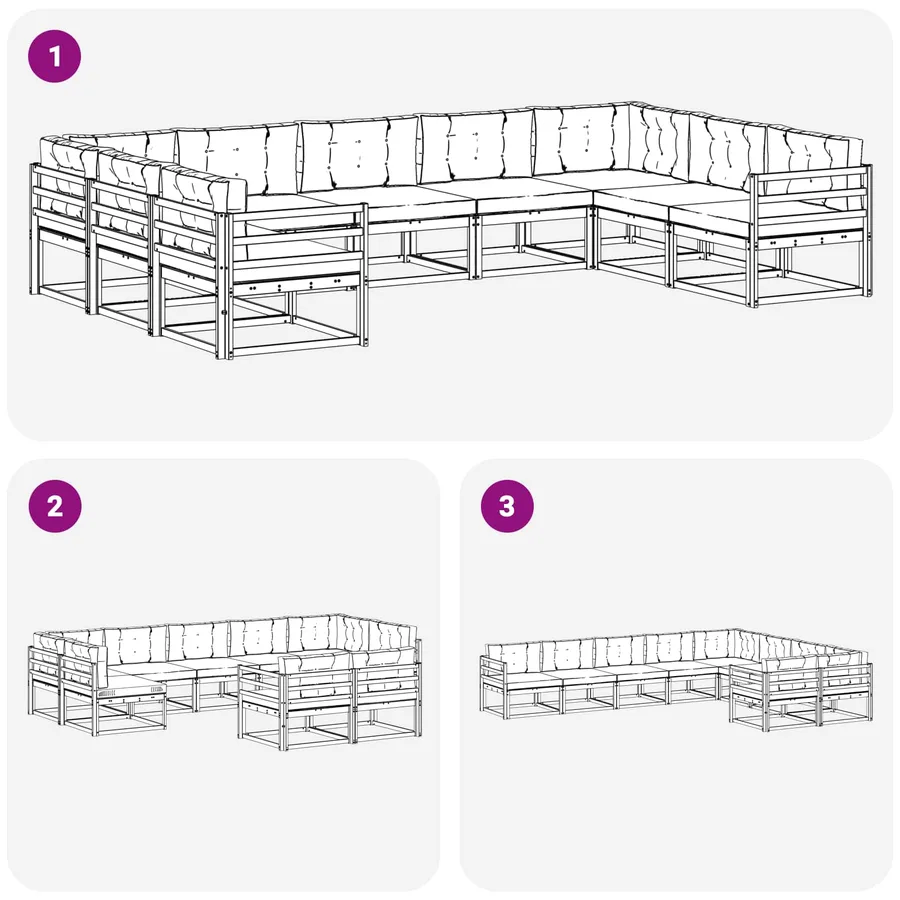 Ensemble de canapés d'extérieur 9 pcs Blanc et gris clair - 7