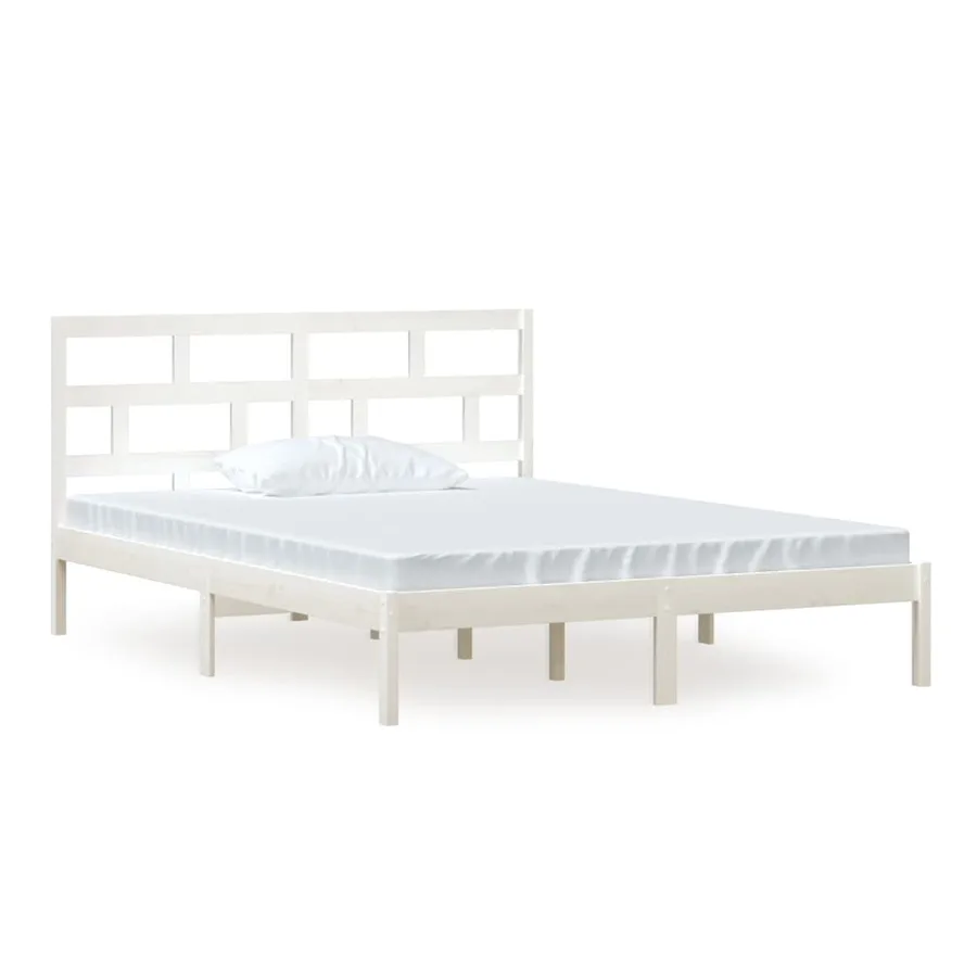 Cadre de lit sans matelas blanc bois de pin massif - 2