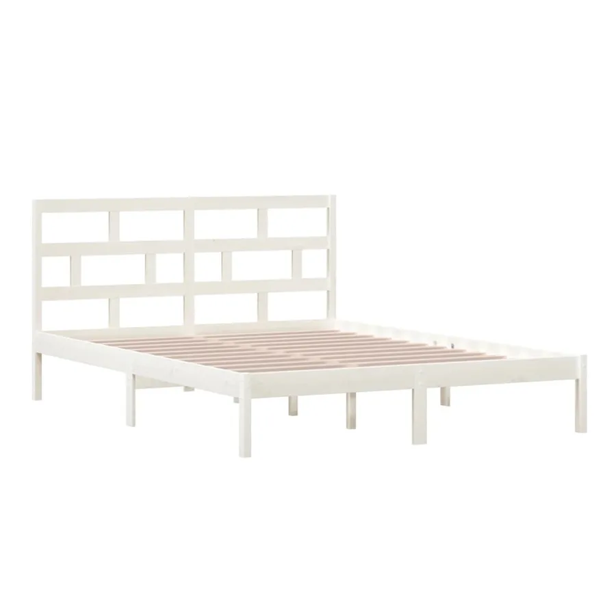 Cadre de lit sans matelas blanc bois de pin massif - 3