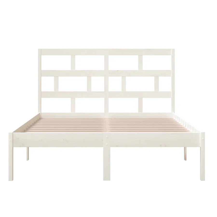 Cadre de lit sans matelas blanc bois de pin massif - 4