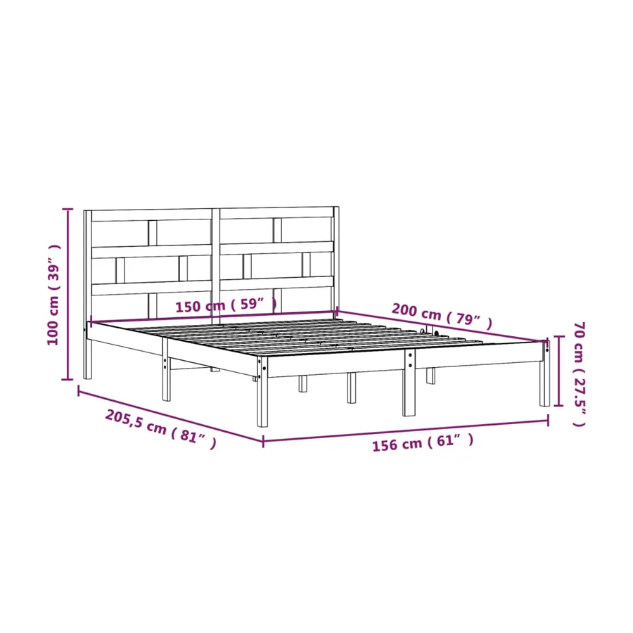 Cadre de lit sans matelas blanc bois de pin massif - 9