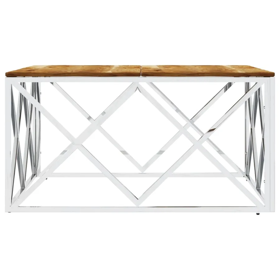 Table basse argenté acier inoxydable et bois massif d'acacia - 4