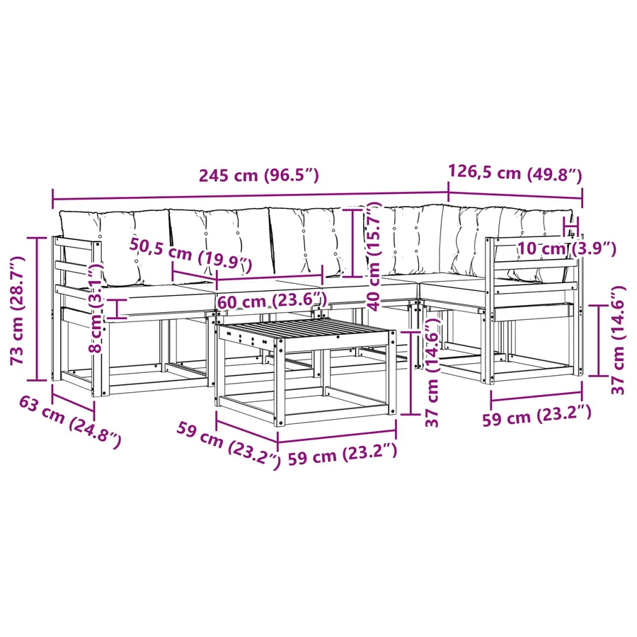 Ensemble de canapés d'extérieur 6 pcs Blanc et noir - 10